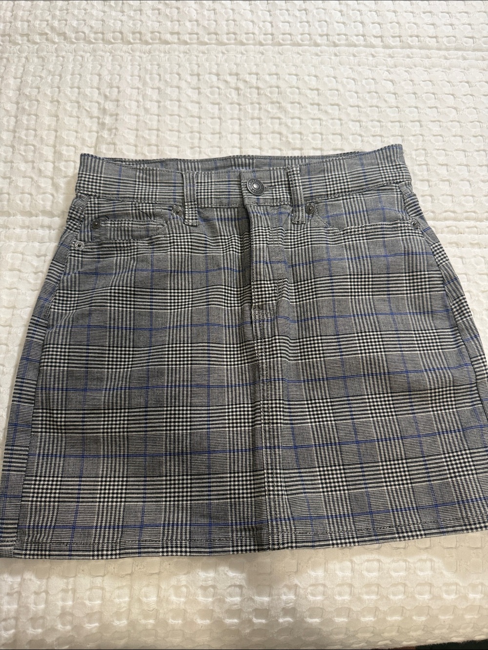American Eagle Outfitters Gray Plaid Mini Skirt with Blue Windowpane